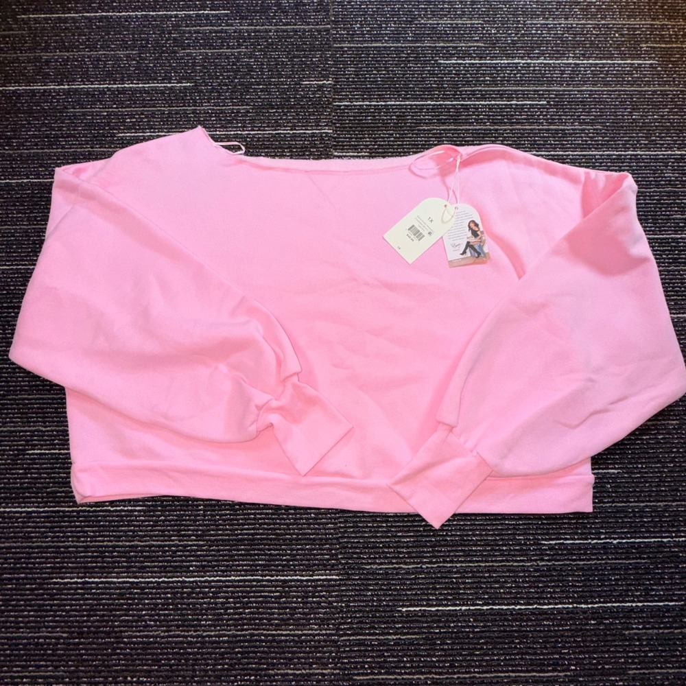 Blogilates Dance Studio Sweatshirt Womens 1X Pink NEW Boat Neck Thumbhole Crop